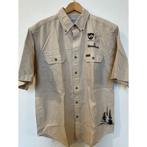 Rare Carhartt Winter Park Steam Boat Staff Button Down Guide Shirt Tan - Medium